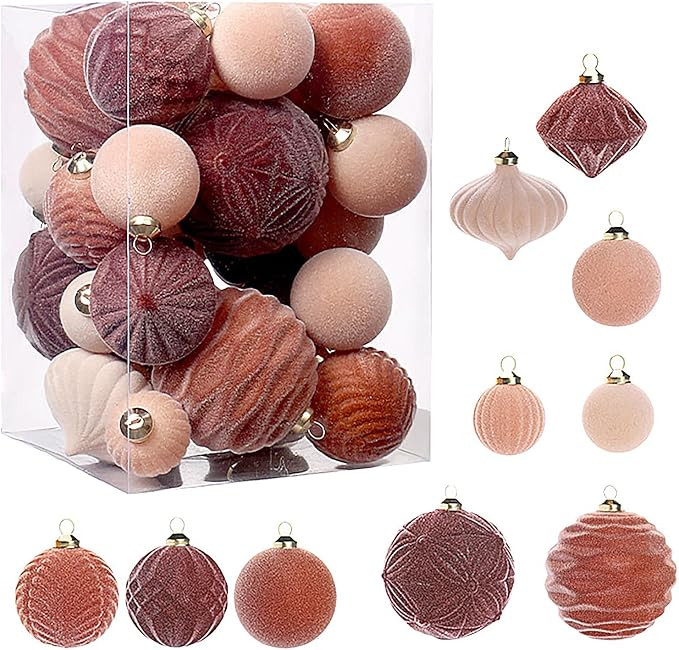 35pcs Velvet Ornaments for Christmas Tree Decorations, Velvet Christmas Balls Hanging Shatterproo... | Amazon (US)