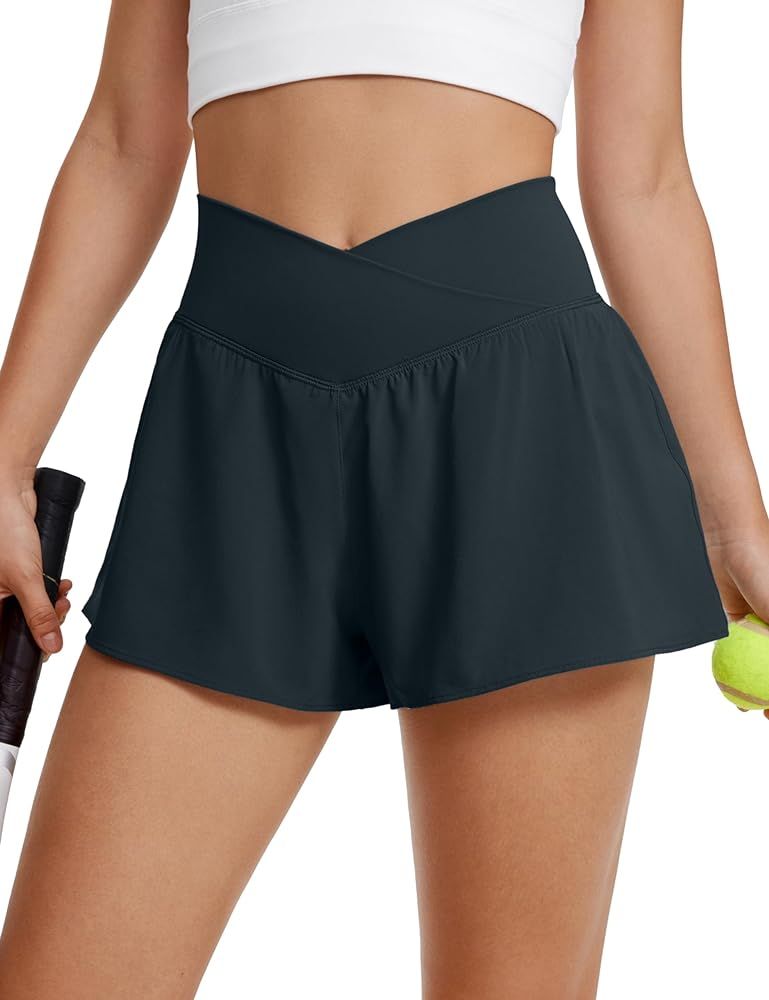 CRZ YOGA Crossover Butterfly Athletic Shorts for Women 2 in 1 Flowy High Waisted Tennis Running W... | Amazon (US)