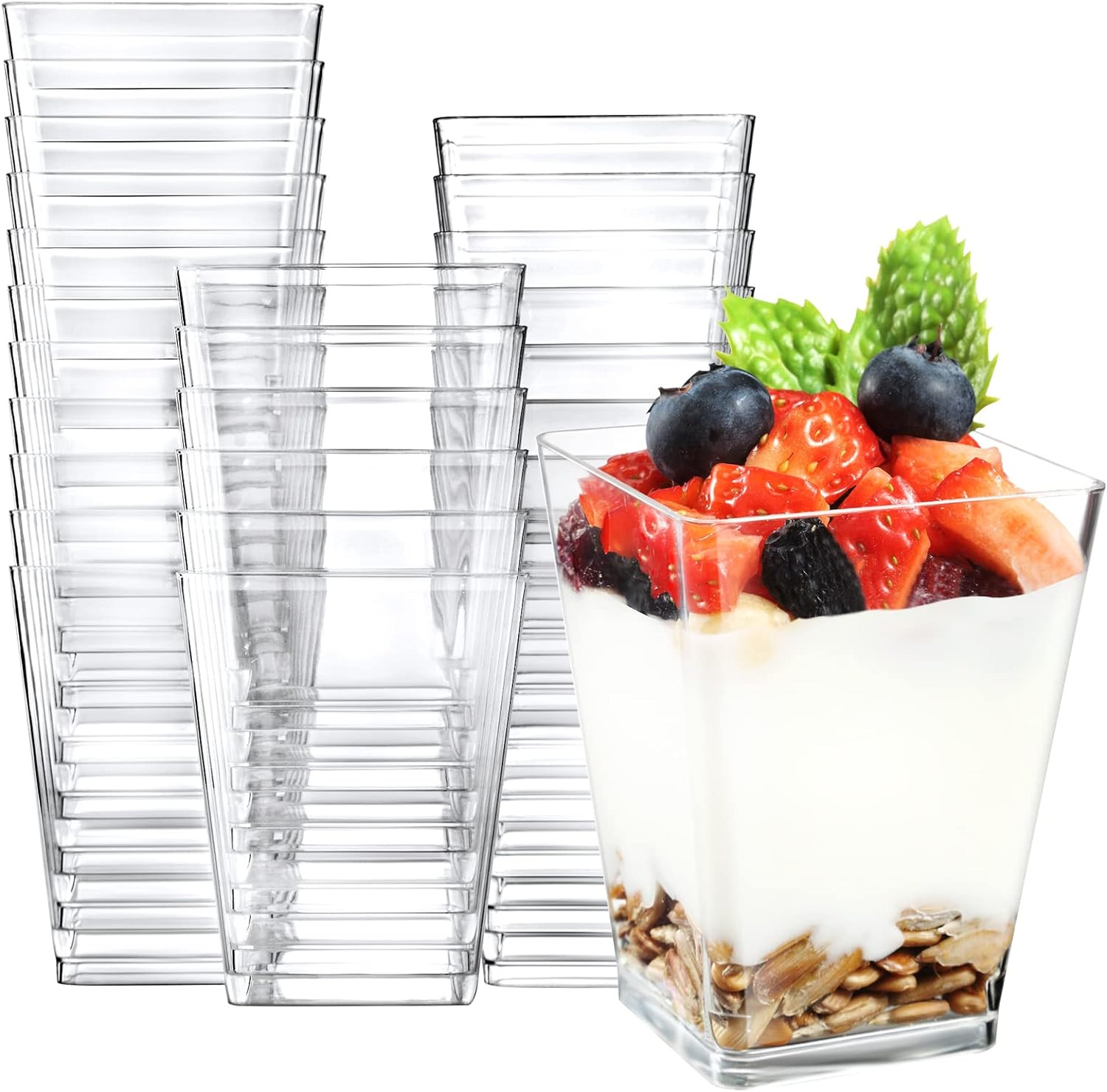 Eupako 50 Pack 5 oz Square Clear Plastic Dessert Cups Small Clear Plastic Tumbler Cups Great for ... | Amazon (US)
