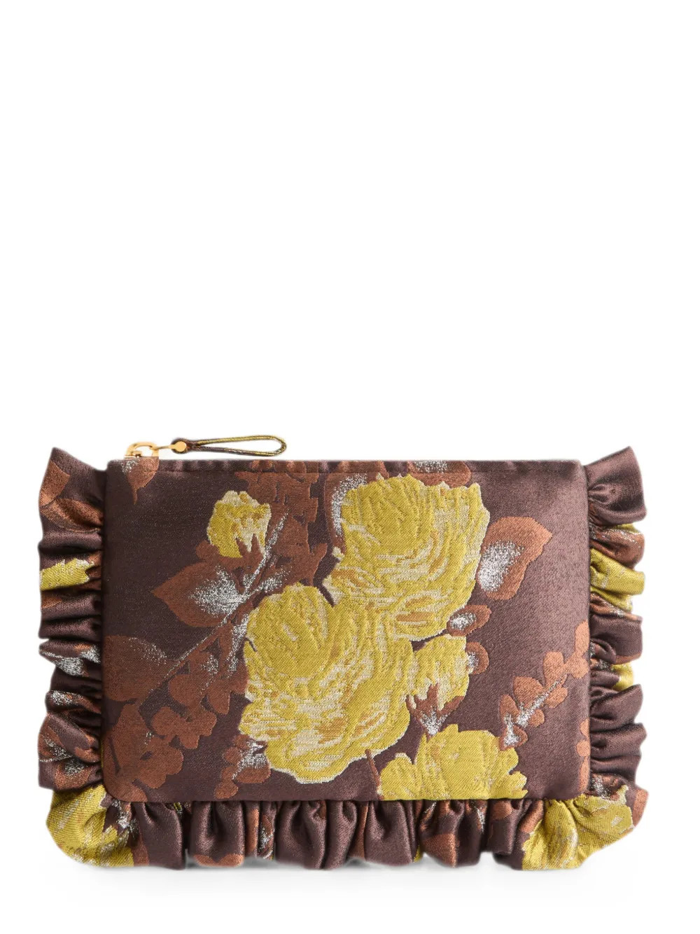 La DoubleJ Devon brown in silk mix jacquard hand pochette | Farfetch Global