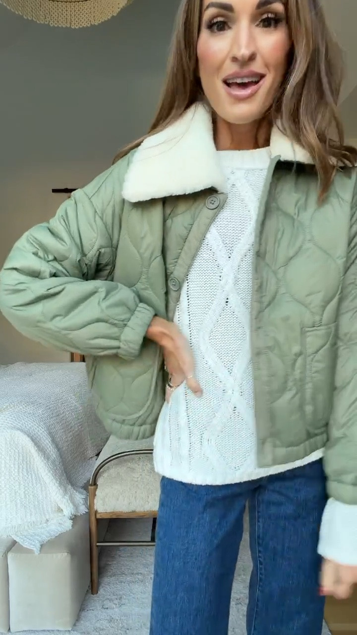 beyond obsessed with this quilted jacket + cable knit sweater combo 🙌🏼 

#LTKFindsUnder50 #LTKFindsUnder100