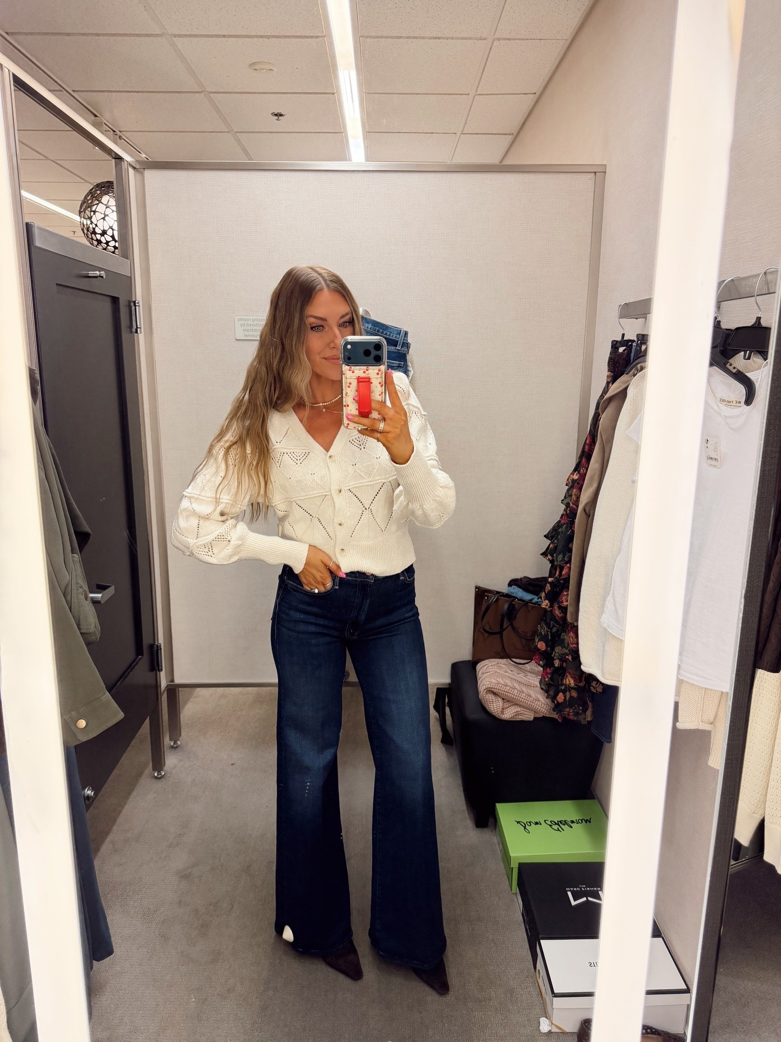 #NSale outfit! Love this cream cardigan sweater and high rise wide leg jeans. I’m wearing a small in the sweater and 27 in the jeans