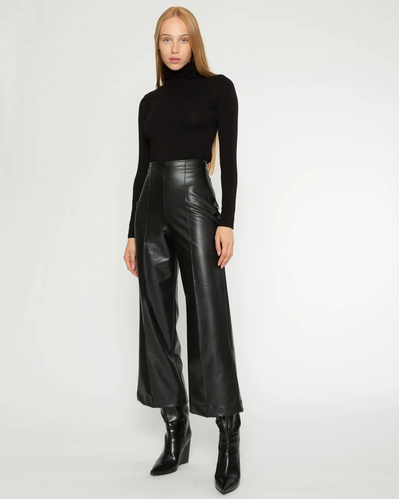 Black Vegan Leather Straight Leg Pant: Cropped | Ripley Rader