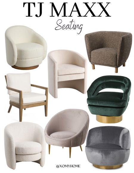 Tj Maxx Seating: velvet swivel chair, chair with fabric, high back accent chair, t curved back boucle swivel chair, round back channel tufted chair, arc arm dining chair, barrel arm chair. 

#LTKstyletip #LTKhome