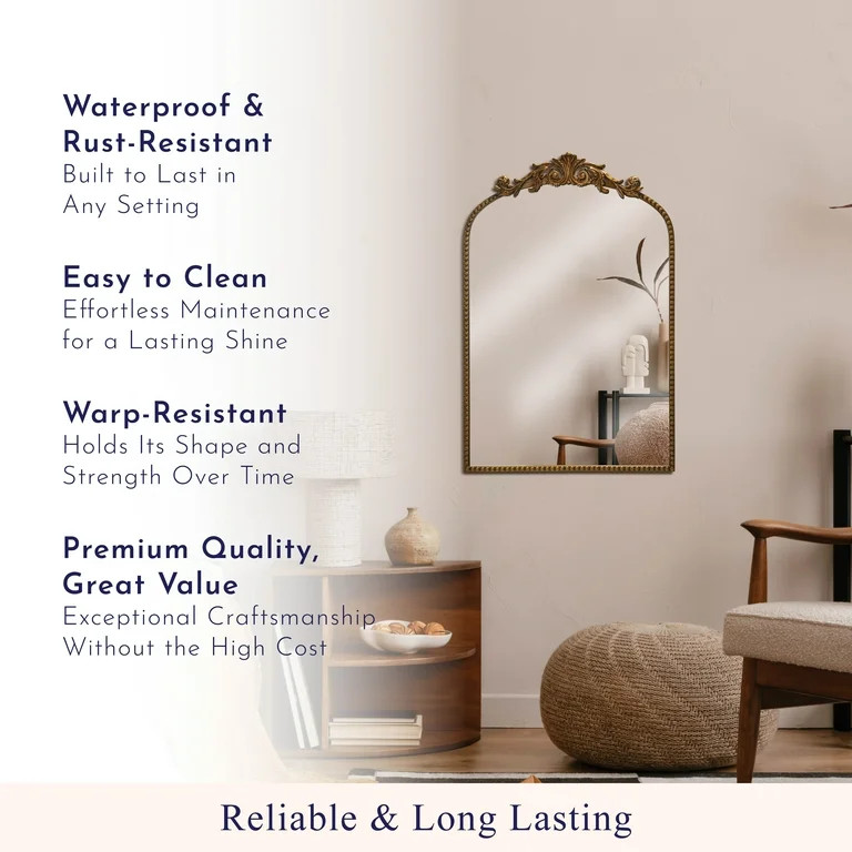 20" x 30" Filigree Arch Metal Wall Mirror Decor in Gold - Walmart.com | Walmart (US)