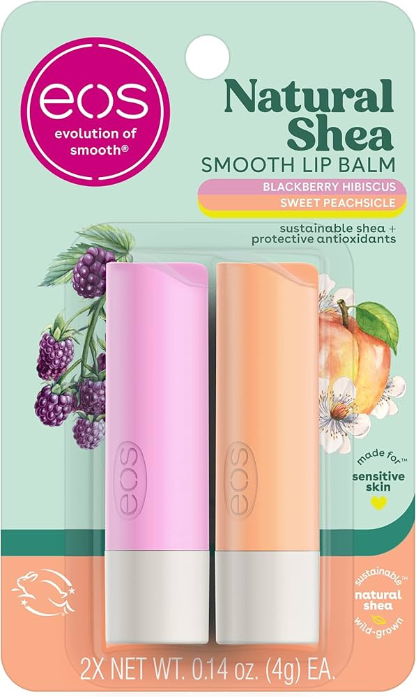 eos Natural Shea Lip Balm- Blackberry Hibiscus & Sweet Peachsicle, Made for Sensitive Skin, Lip C... | Amazon (US)