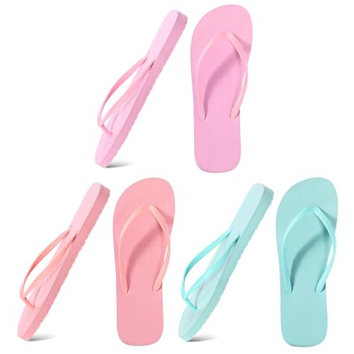 Xuhal 3 Pcs Women Girls Slim Flip Flops Colored Summer Casual Flip Flop Sandals Rubber Thong Style Cute Sandals for Women (Macaroon Pink, Light Purple, Light Green,Size 9) | Amazon (US)