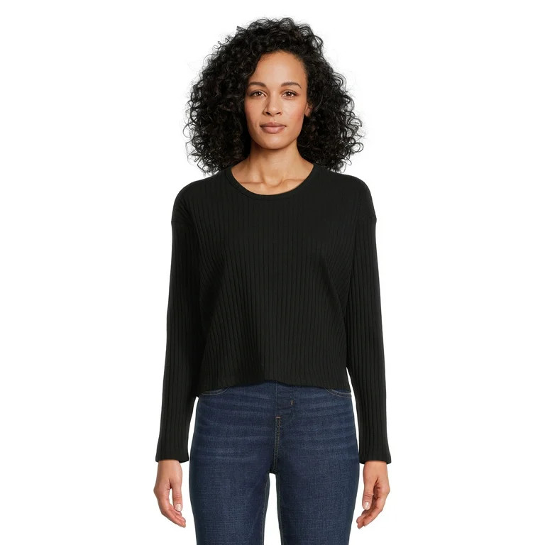 Time and Tru Women's Scoop Neck Rib Knit Top, Sizes XS-XXL | Walmart (US)