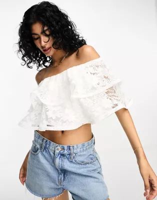 River Island bandeau top with ruffle lace in white | ASOS (Global)