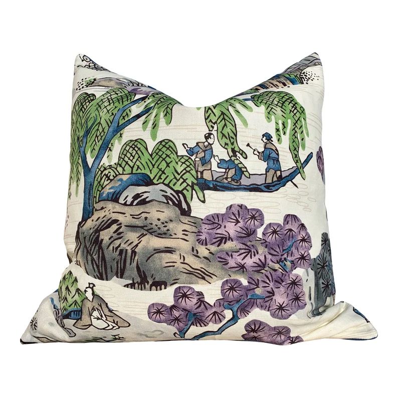 Thibaut asian Scenic Pillow in Green and Purple. | Etsy | Etsy (US)