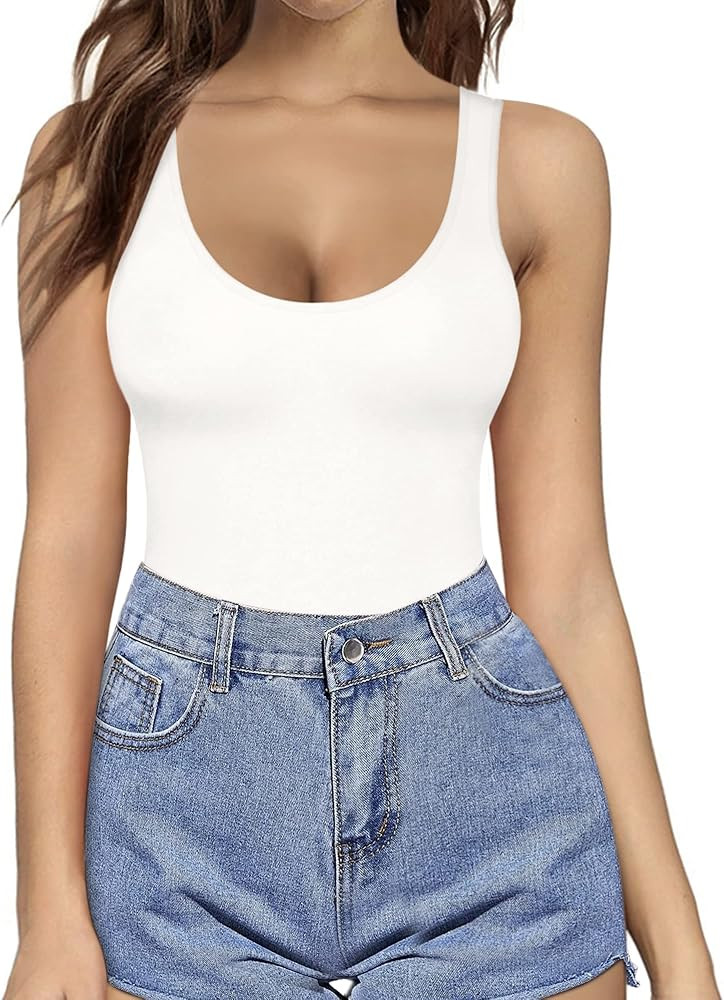 ALGALAROUND Women's Round Neck T-Shirt Basic Sleeveless Slim Fit Tank Tops | Amazon (US)