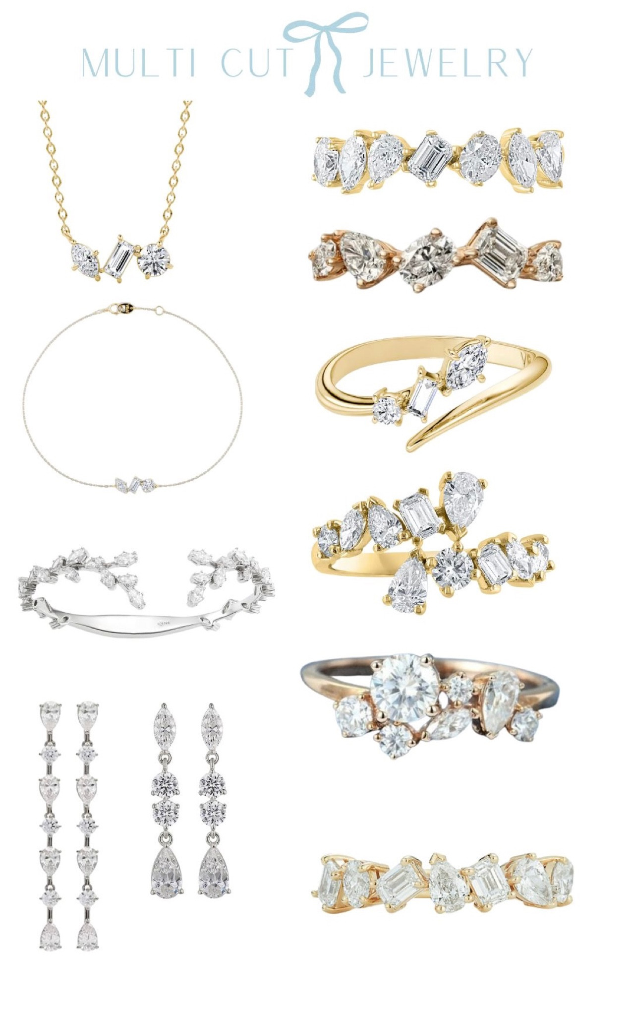 Fine jewelry // diamonds // diamond // diamond necklace // multi cut diamond // emerald diamond // marquis diamond // oval diamond // tennis bracelet // diamond bracelet // diamond ring // wedding jewelry // quiet luxury // old money aesthetic // real gold // tint diamond

#LTKunder100 #LTKstyletip #LTKwedding