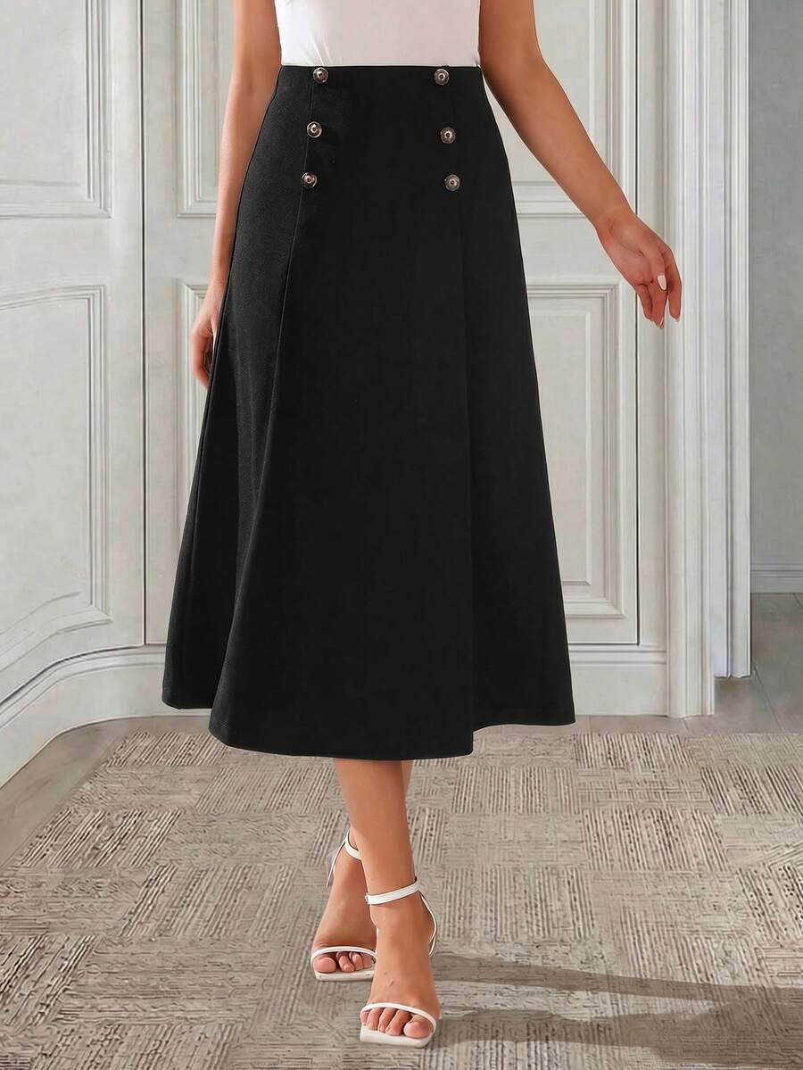 Miaspire High Waist Fake Button Skirt | SHEIN
