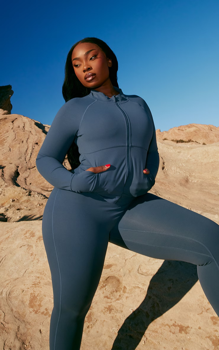 Plus Midnight Blue Sculpt Pocket Front Double Zip Up Jacket | PrettyLittleThing US