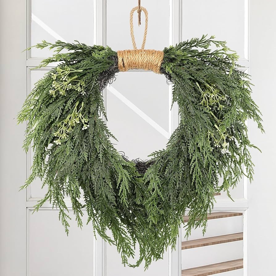 Christmas Norfolk Pine Wreath 16 Inch Christmas Wreath for Front Door Artificial Greenery Faux Ce... | Amazon (US)