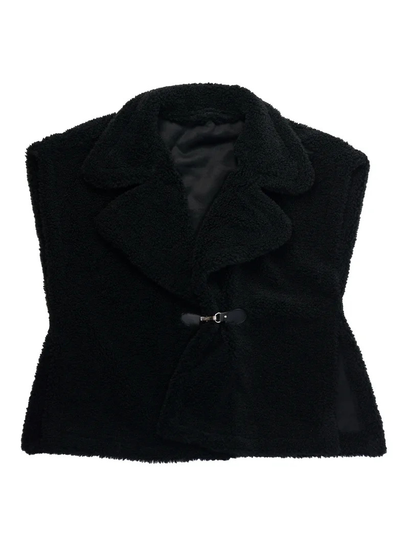 Time and Tru Womens Faux Shearling Vest, Black | Walmart (US)