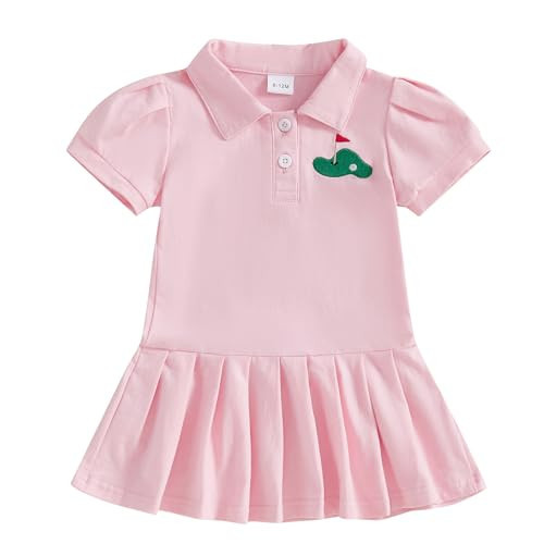 Dobeiokal Baby Girl Golf Outfit Toddler Golf Outfit Short Sleeve Lapel Collar A Line Pleated Dress Mini Skirt Cute Toddler Girl Summer Clothes(A-Pink Solid,18-24 Months) | Amazon (US)
