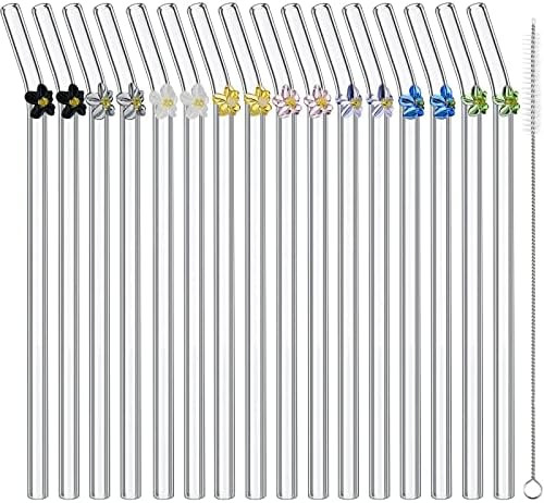 16 Pieces Reusable Glass Straw with Flower Cute Colorful Glass Straws with Design 7.87 x 0.31" Sh... | Amazon (US)