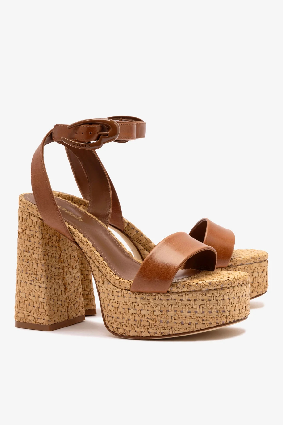 Dolly Verona Sandal In Caramel Leather and Natural Raffia | Larroude