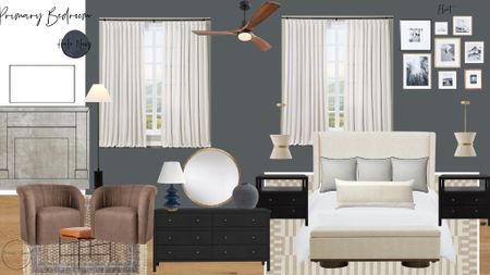 Moody Primary Bedroom, Primary Bedroom, Neutral Primary Bedroom, Black dresser, sitting area, linen bed, end of bed storage, end of bed bench, sconces, rope sconce, linen drapes, gold mirror, bedroom, home, moody bedroom, moody 

#LTKfamily #LTKhome #LTKstyletip