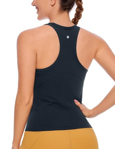 CRZ YOGA Butterluxe High Neck Tank Tops for Women - Yoga Workout Athletic Gym Camisole Racerback Sleeveless Shirts True Navy Medium | Amazon (US)