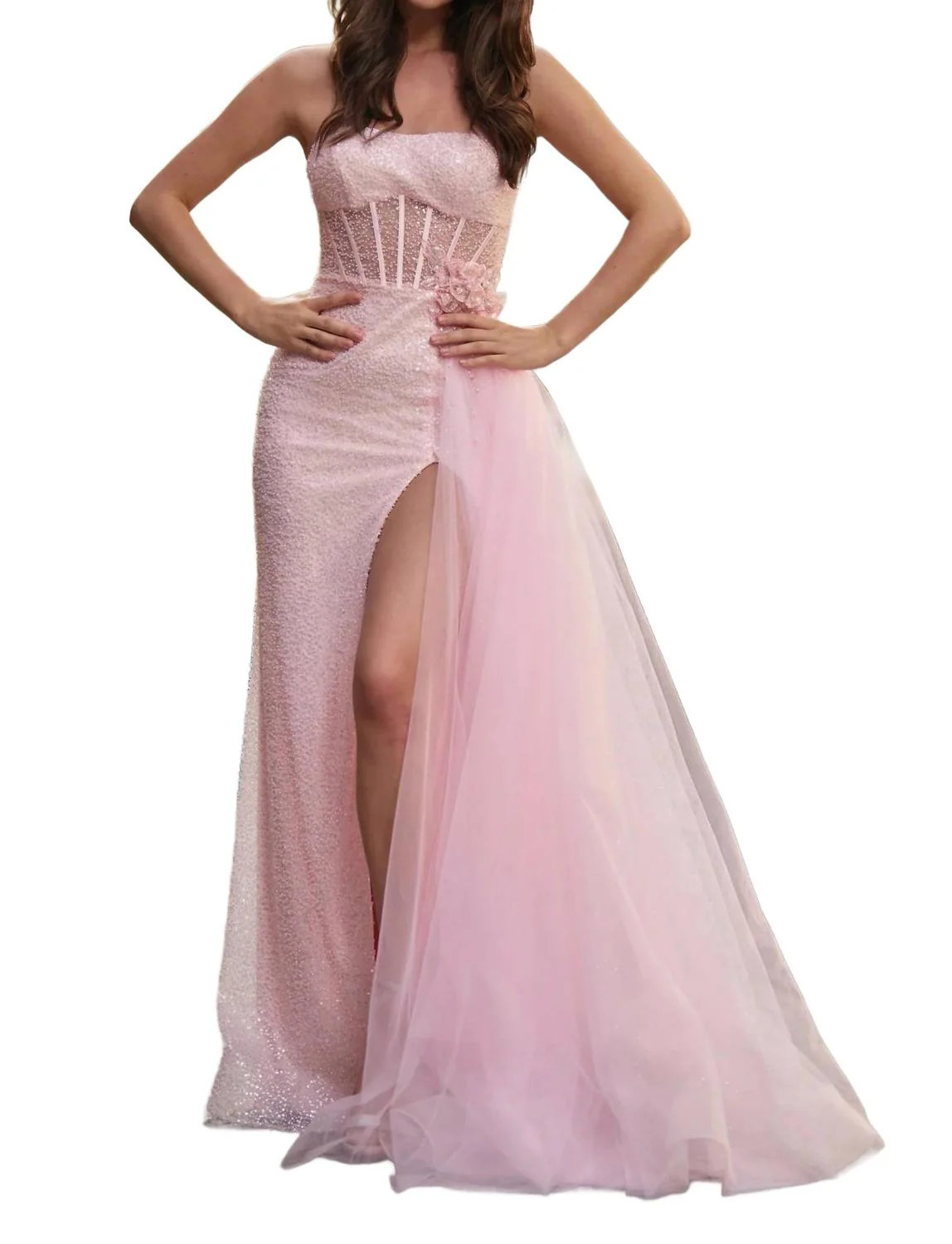 Strapless Pearl Sequin Gown In Pink | Shop Simon