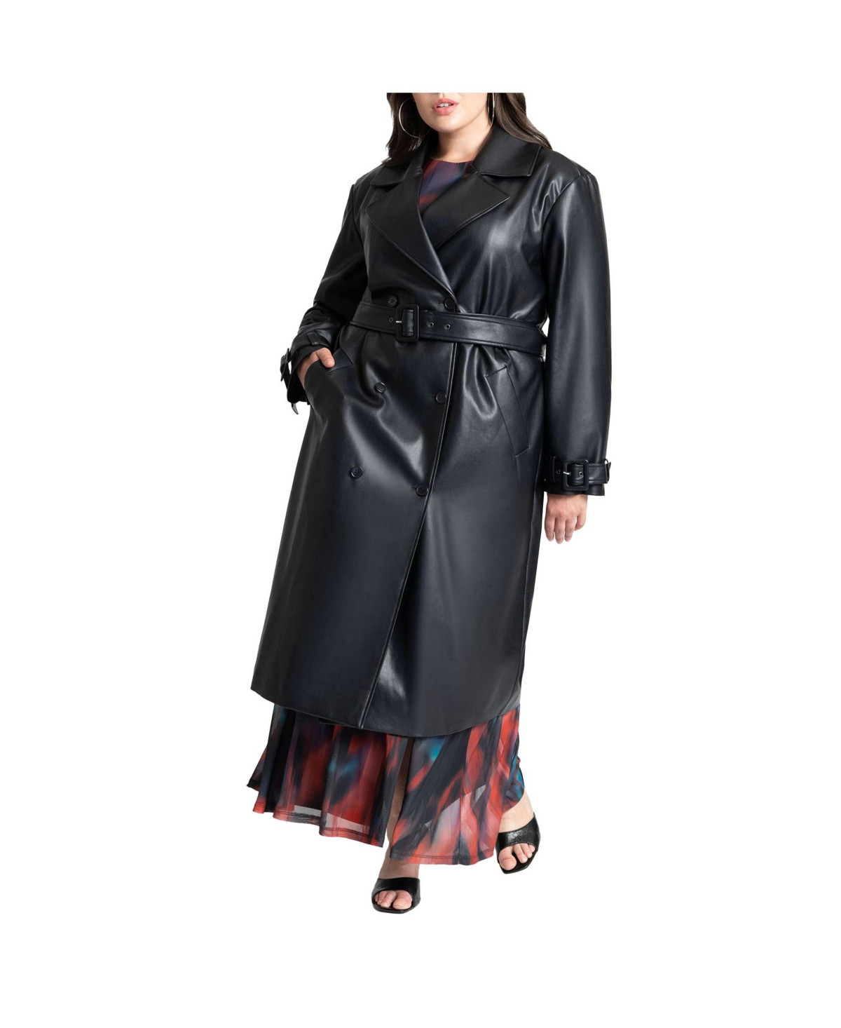 Eloquii Women's Faux Leather Trench Coat - Black onyx | Macy's
