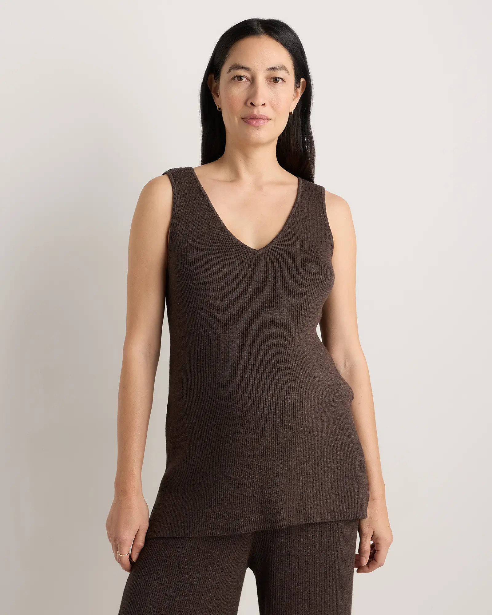 Cotton Cashmere Maternity and Nursing V-Neck Tank - Maternity in Mocha Heather | Quince