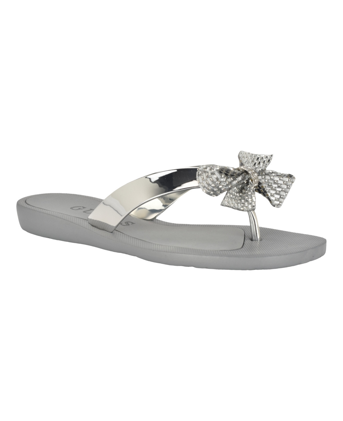 Guess Women's Tata Eva Sparkle Bow Flip Flop Sandals - Silver | Macy's