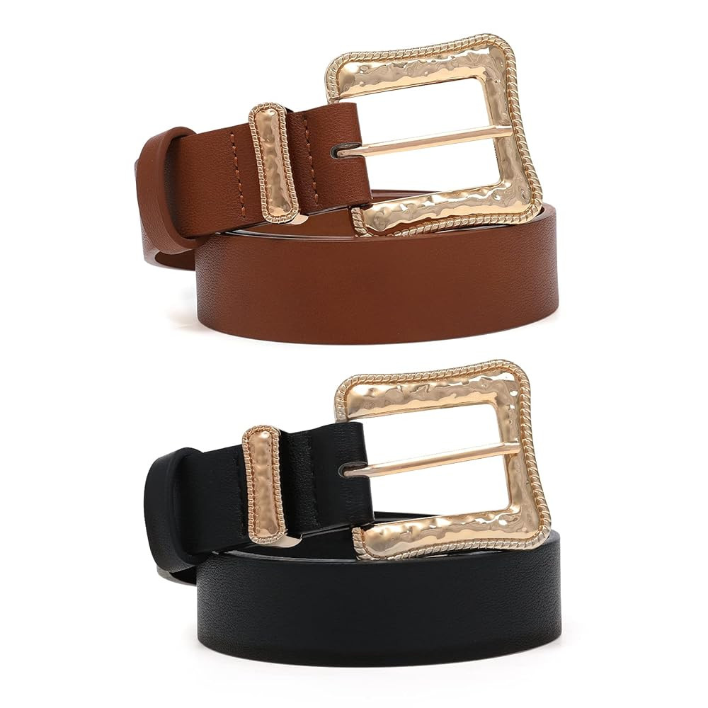 AWAYTR Leather Western Belts for Women - 2 pcs Ladies Vintage Design PU Leather Waist Plus Size B... | Amazon (US)