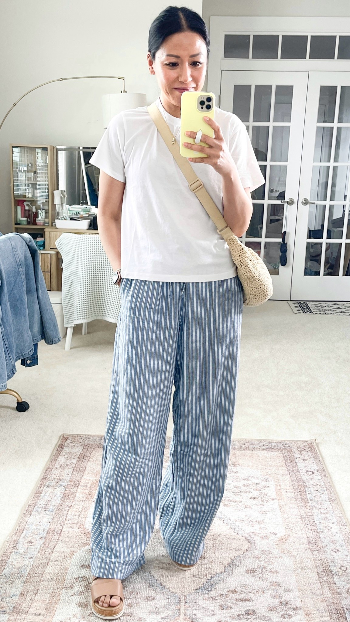 Size small tee
Size XS regular pants
Shoes are true to sizesize

#LTKSaleAlert #LTKOver40 #LTKFindsUnder50