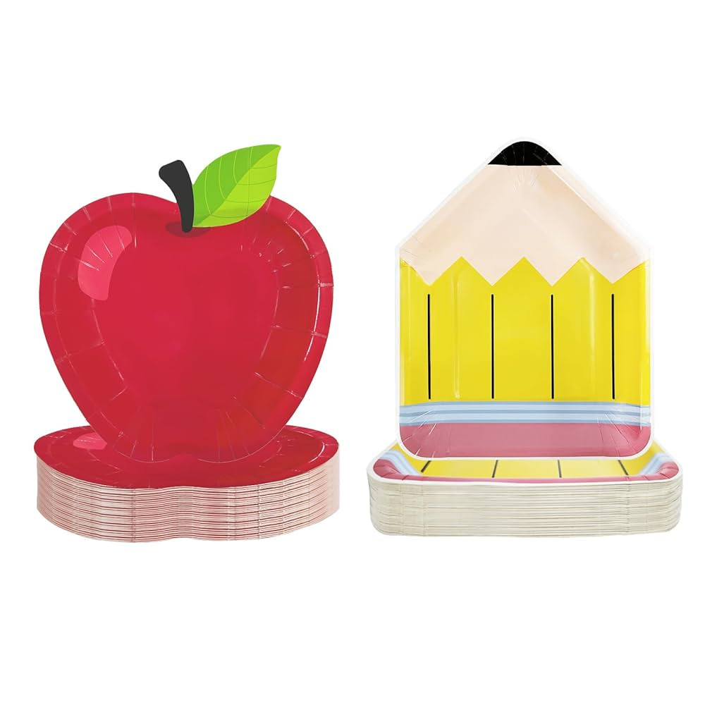 YQUQWN 50 PCS Back to School Red Apple Pencil Paper Plates, First Day of School Plates Table Deco... | Amazon (CA)