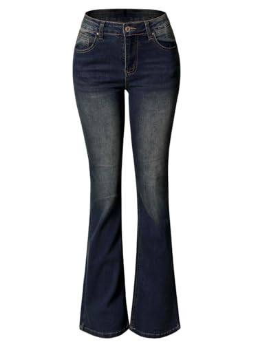 Design by Olivia Women's High Waisted Vintage Wash Skinny Flare Bootcut Jeans Dark Denim 11 | Amazon (US)