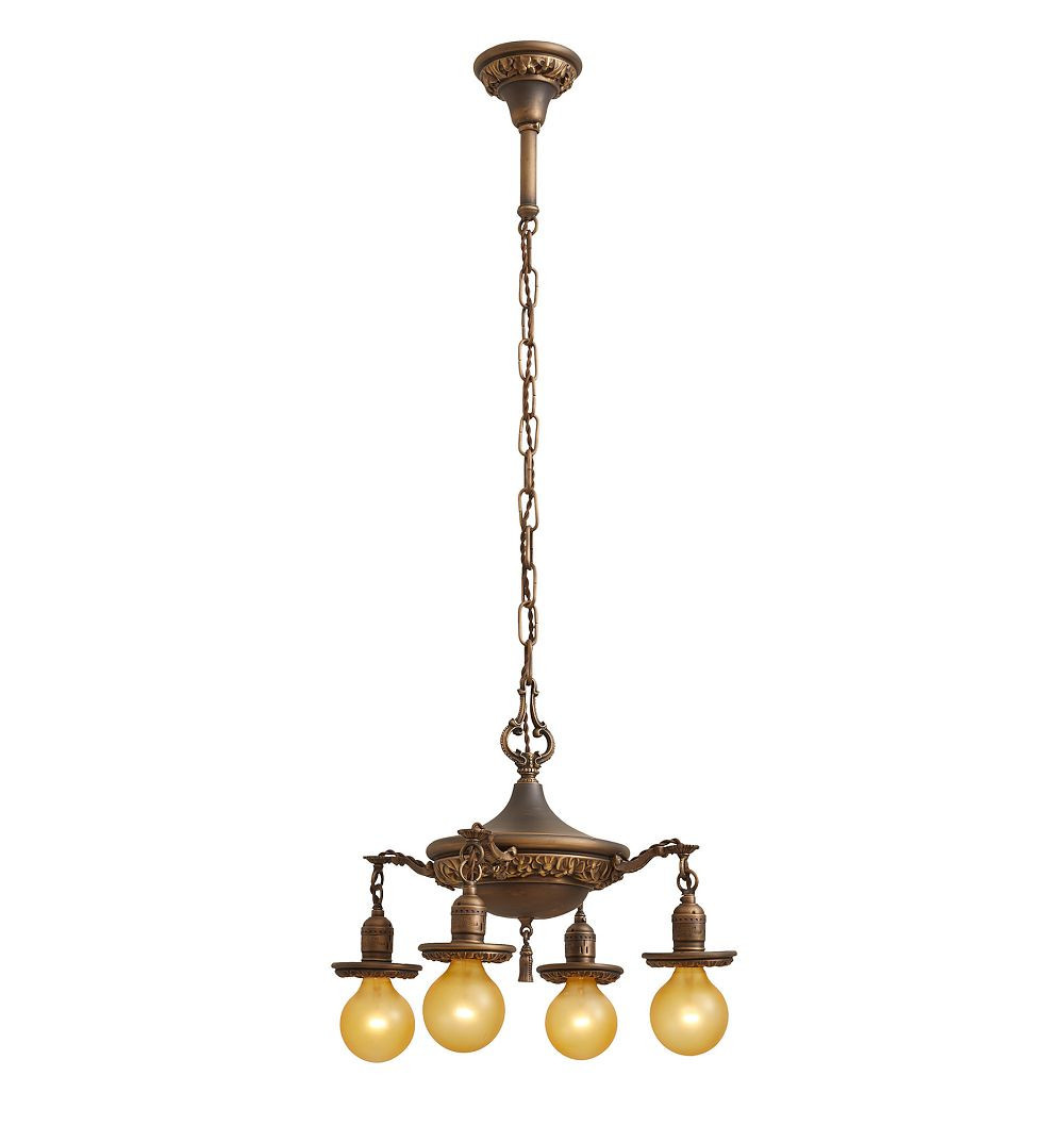 Vintage Classical Revival 4 Light Pan Chandelier with Highlighted Floral Relief | Rejuvenation