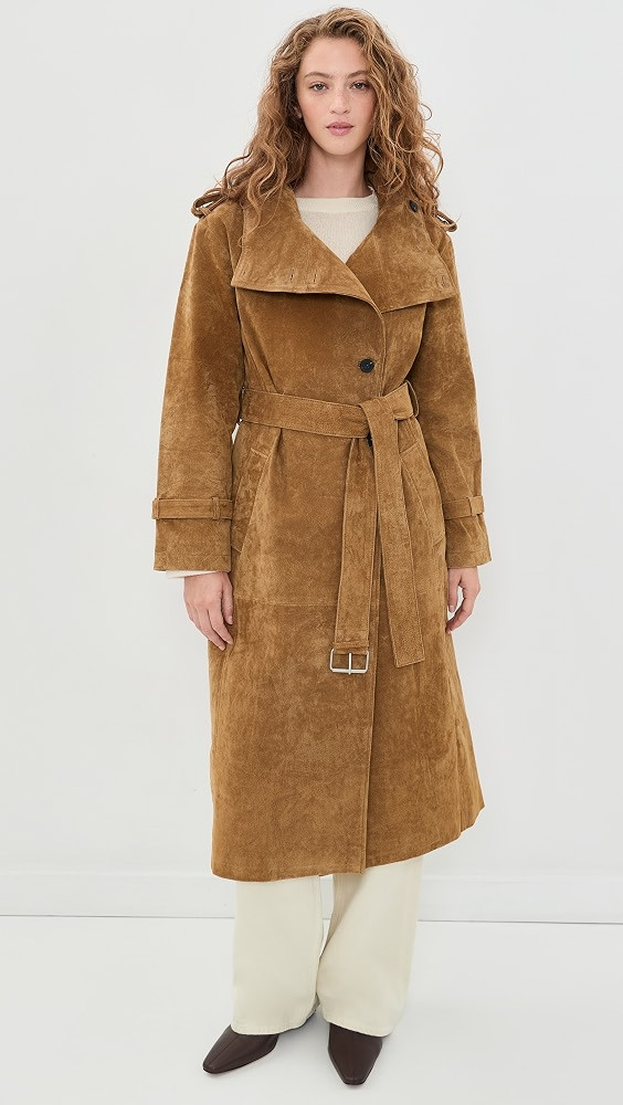 Funnel Neck Slouchy Suede Trench Coat | Shopbop