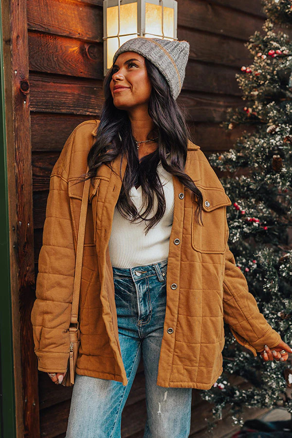 Woodsy Aroma Quilted Jacket in Camel | Impressions Online Boutique