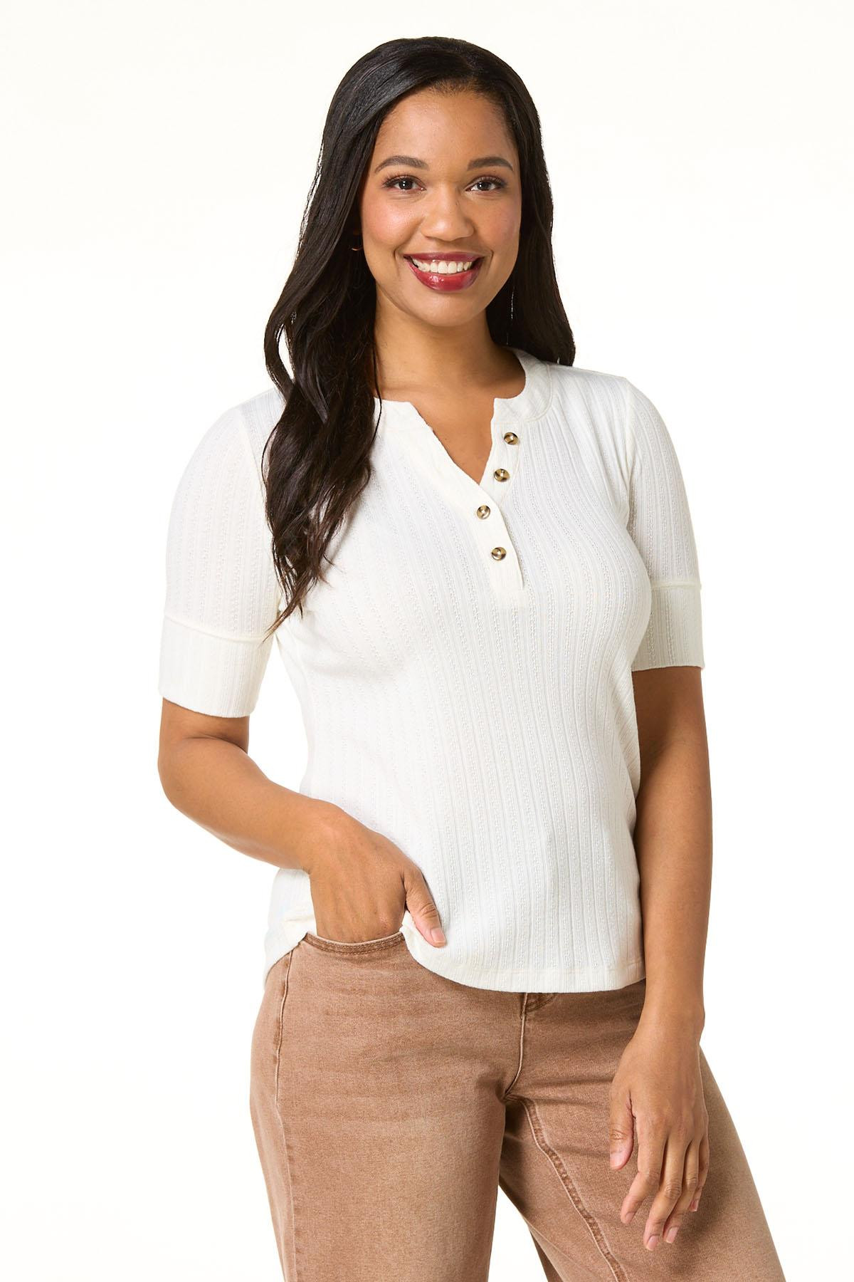 Solid Pointelle Henley | Cato Fashions