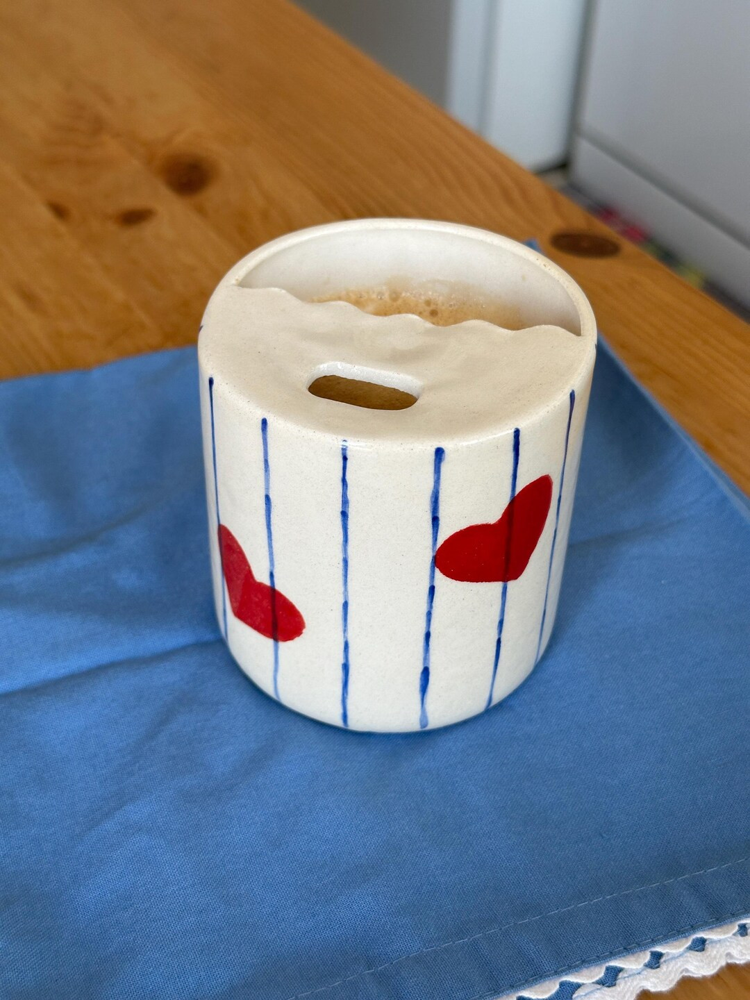 Striped Love Thermos Ceramic Tumbler, Hand Thrown Travel Mug, Minimalist To-go Cup, Rustic Sip Mu... | Etsy (US)