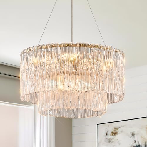 CATINER Modern Gold Chandeliers,20” Crystal Glass Pendant Ceiling Light Fixtures 7-Light Round Chandelier Luxury 2 Tiers Hanging Chandelier for Dining Room Foyer Living Room Bedroom | Amazon (US)