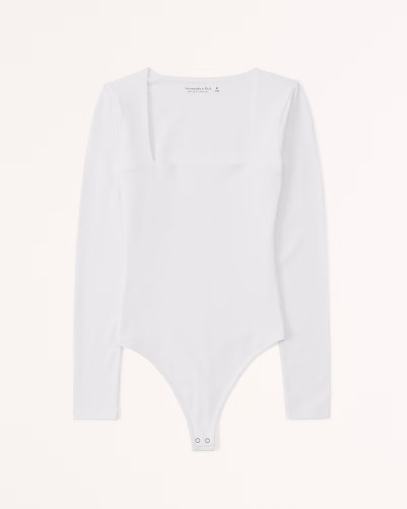 Abercrombie & Fitch Women's Long-Sleeve Cotton Seamless Fabric Squareneck Bodysuit in White - Size XXL | Abercrombie & Fitch (US)