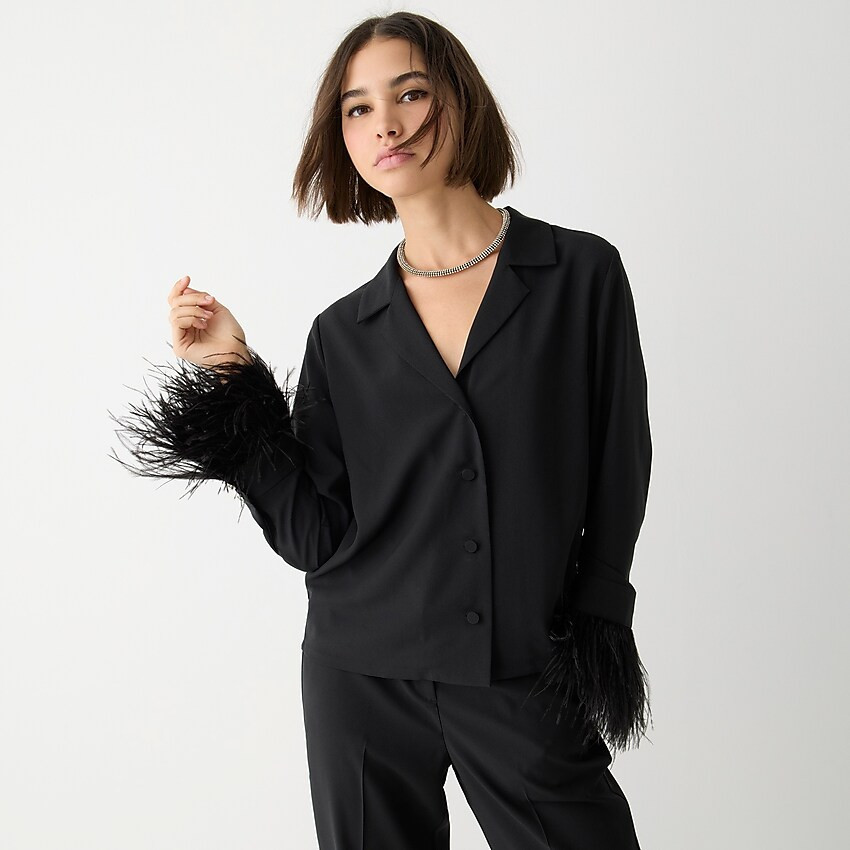 Collection feather-trim shirt in drapey crepe | J. Crew US