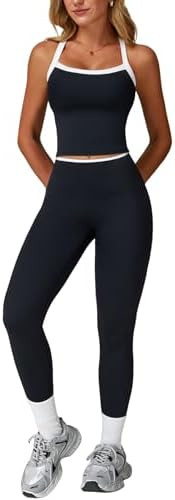 Womens Workout Sets Two Piece Cross Back Tank Top Matching High Waist Leggings Sets Gym Outfits W... | Amazon (US)
