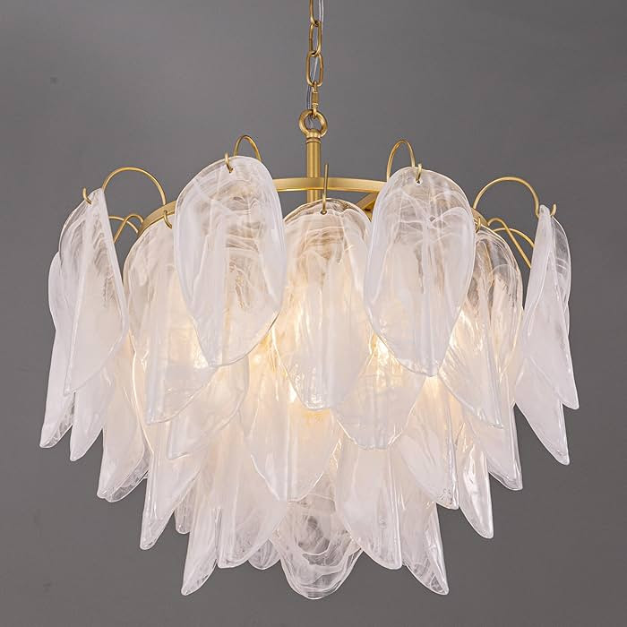 TOCHIC Gold Chandelier for Dining Room, 3-Tier Modern Cloud Glass Chandelier Luxury Round Hanging... | Amazon (US)