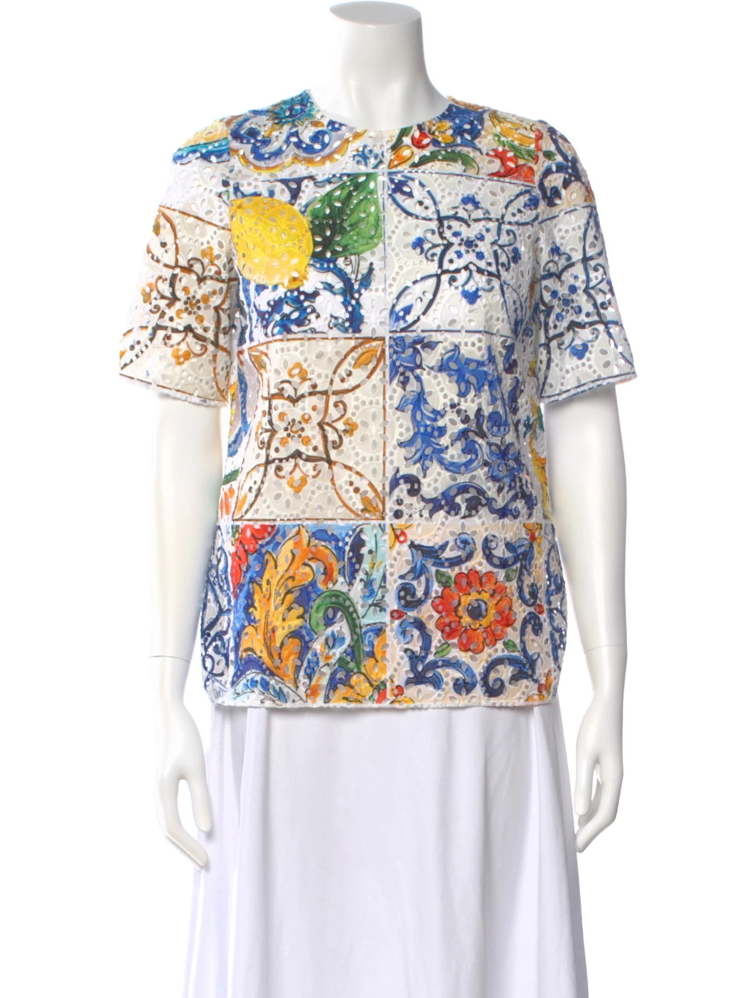 Dolce & Gabbana Printed Crew Neck Top - Blue Tops, Clothing - DAG568243 | The RealReal | The RealReal