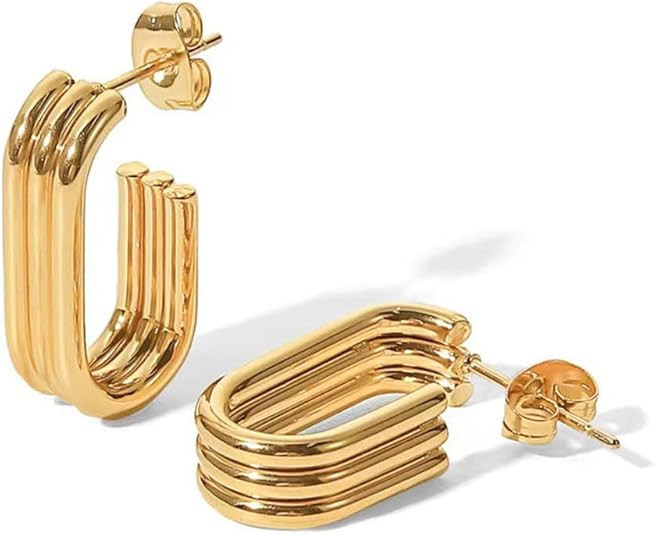 Soyear 14K Plated Gold Hoop Earrings Lightweight Chunky Gold Earrings Huggie Hoops Earrings Trend... | Amazon (US)