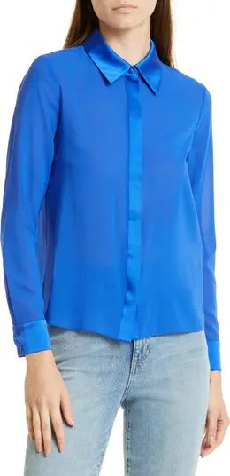 Willa Mixed Media Stretch Silk Button-Up Blouse | Nordstrom