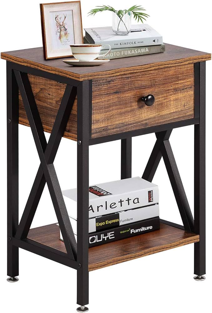 VECELO Modern Versatile Nightstands X-Design Side End Table Night Stand Storage Shelf with Bin Dr... | Amazon (US)