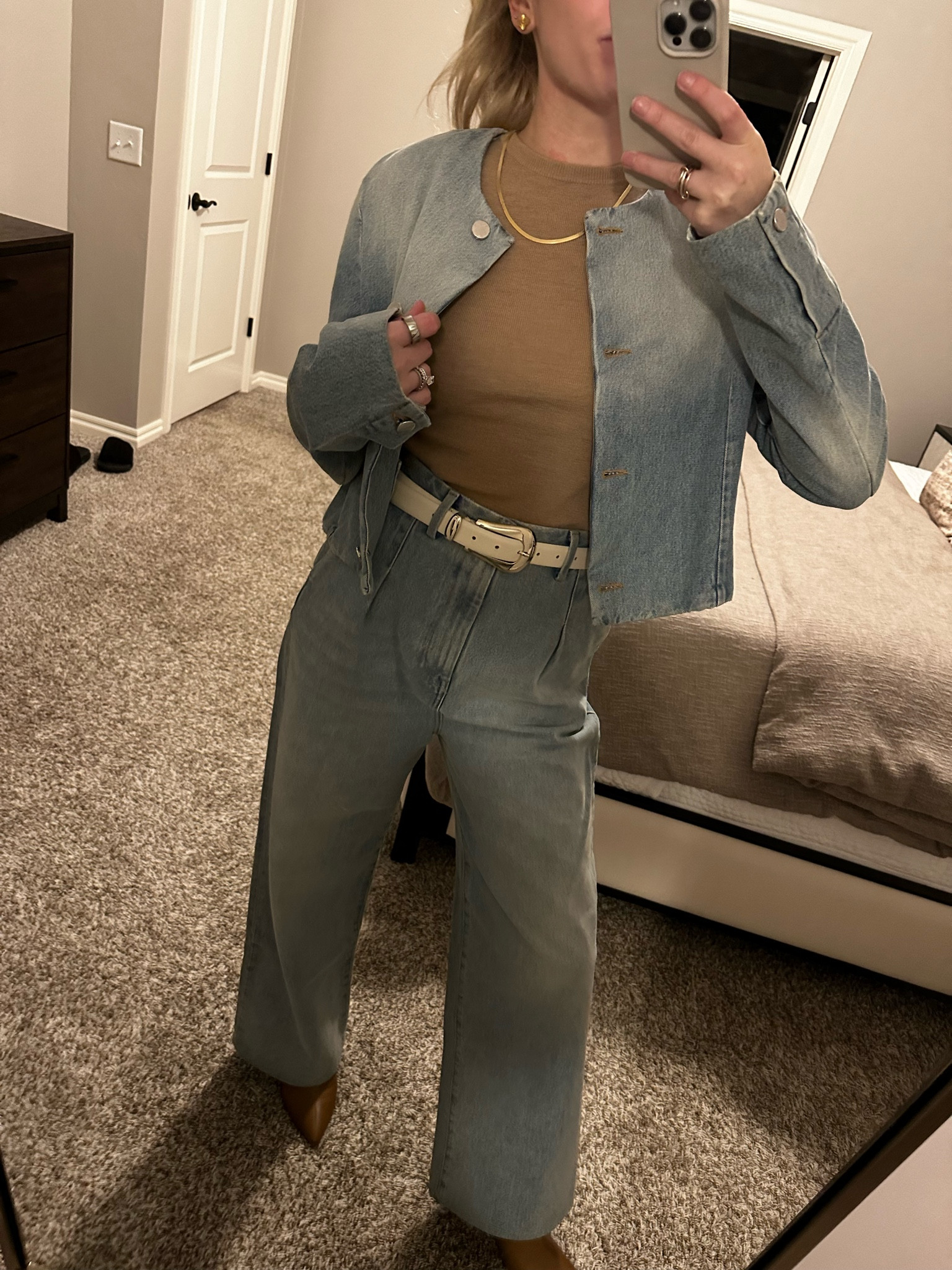 Finally wore this amazing denim set from Lou Lou studio! The jeans and jacket run big so size down  

#LTKMostLoved #LTKSeasonal #LTKstyletip