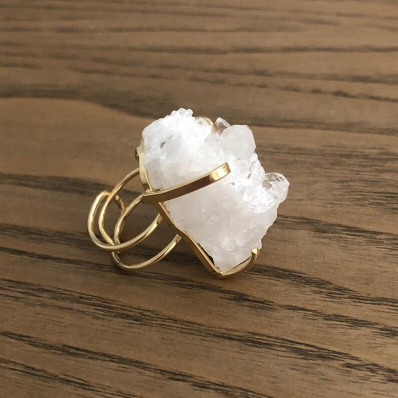 Large Clear Crystal Quartz Statement Ring with Gold Adjustable Band - G9-76 | Etsy (US)