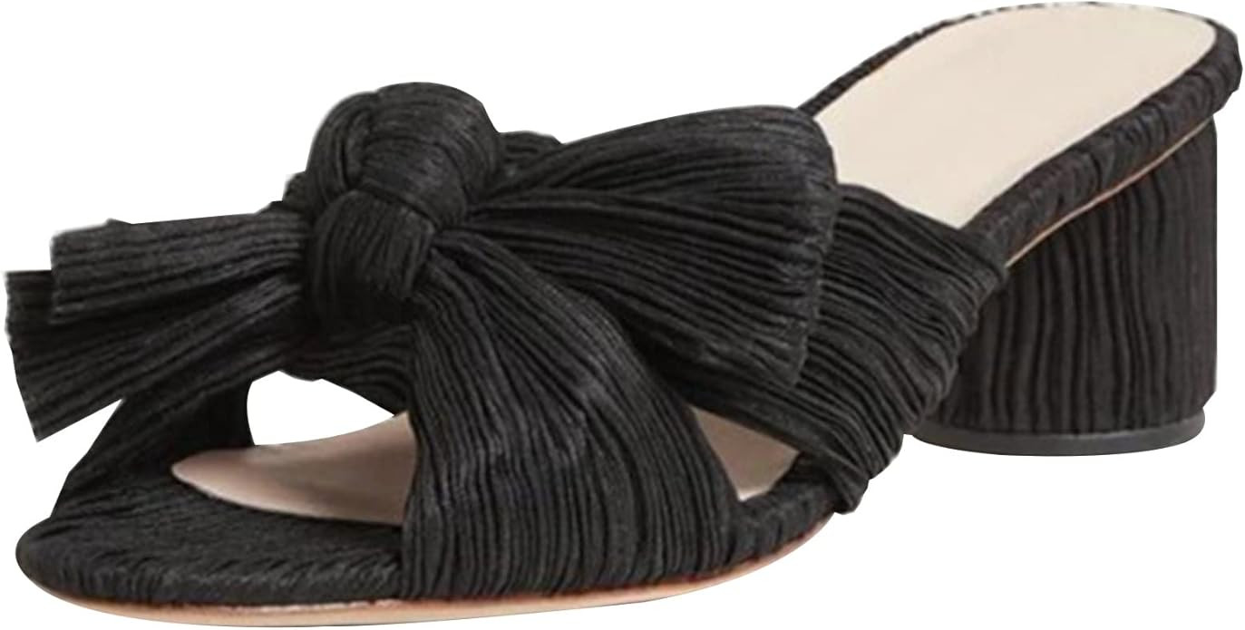 MICIFA Women's Bow Heeled Sandals Slip On Open Toe Block Chunky Heel Sandals Bride Wedding Dress ... | Amazon (US)